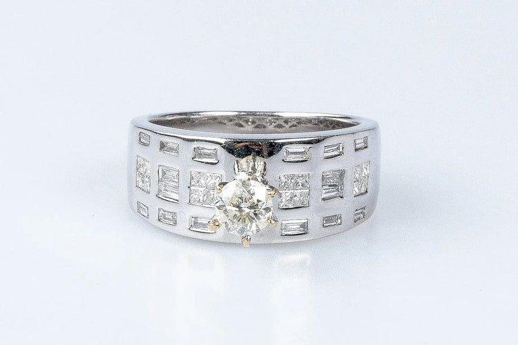 Bague 54 Bague solitaire en or blanc 18 carats avec diamants 0,45 ct 58 Facettes BG-14141-96