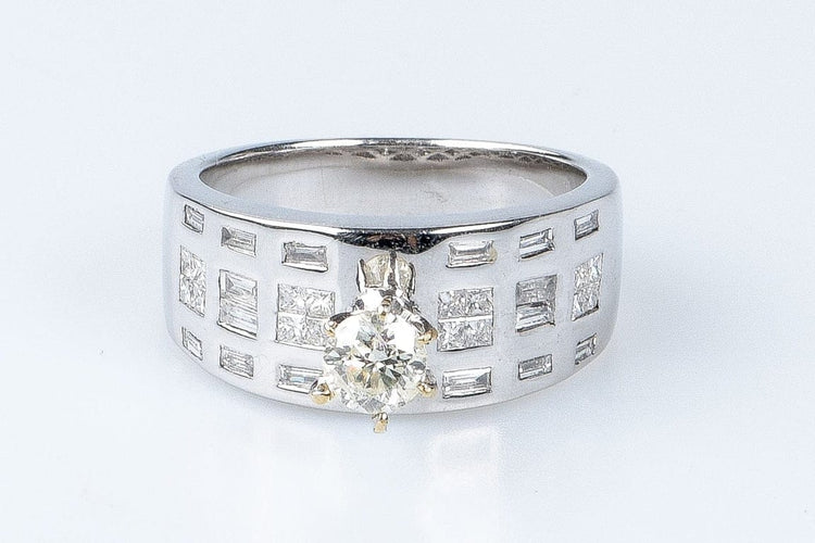 Bague 54 Bague solitaire en or blanc 18 carats avec diamants 0,45 ct 58 Facettes BG-14141-96