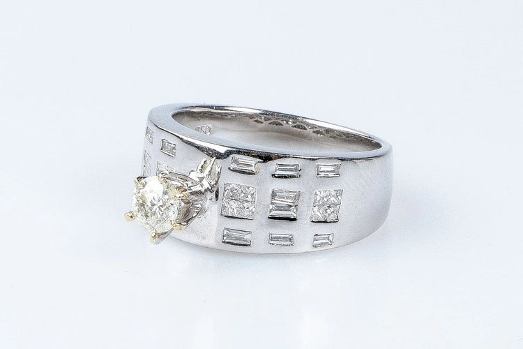 Bague 54 Bague solitaire en or blanc 18 carats avec diamants 0,45 ct 58 Facettes BG-14141-96