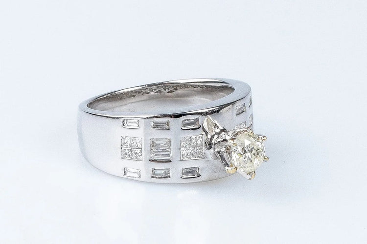 Bague 54 Bague solitaire en or blanc 18 carats avec diamants 0,45 ct 58 Facettes BG-14141-96
