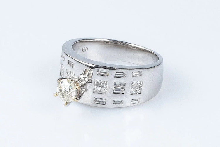 Bague 54 Bague solitaire en or blanc 18 carats avec diamants 0,45 ct 58 Facettes BG-14141-96