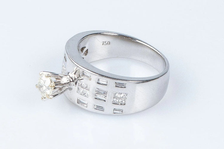 Bague 54 Bague solitaire en or blanc 18 carats avec diamants 0,45 ct 58 Facettes BG-14141-96