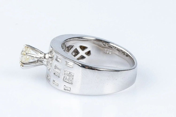 Bague 54 Bague solitaire en or blanc 18 carats avec diamants 0,45 ct 58 Facettes BG-14141-96