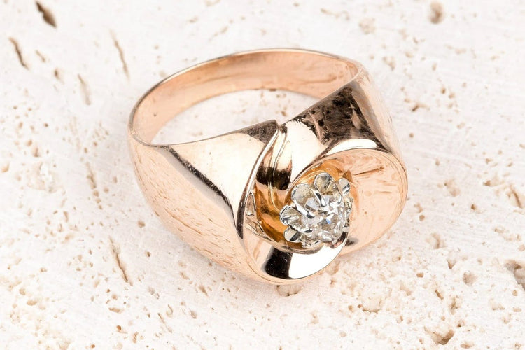 Bague 59 Bague en or rose 18 carats avec diamant 0,20 ct 58 Facettes BGARTDECO020-107