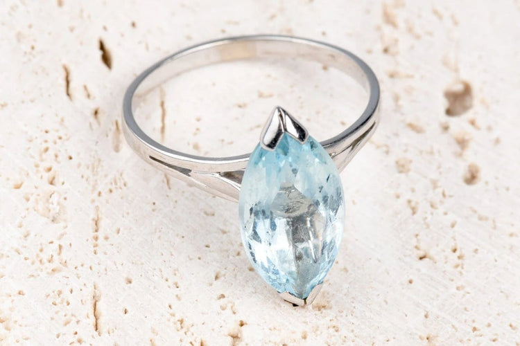 Bague 63 Bague marquise en or blanc 18 carats avec aigue-marine 6,43 ct 58 Facettes BGTOPOC402-107