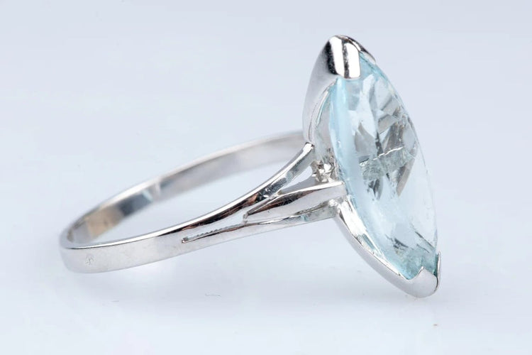 Bague 63 Bague marquise en or blanc 18 carats avec aigue-marine 6,43 ct 58 Facettes BGTOPOC402-107