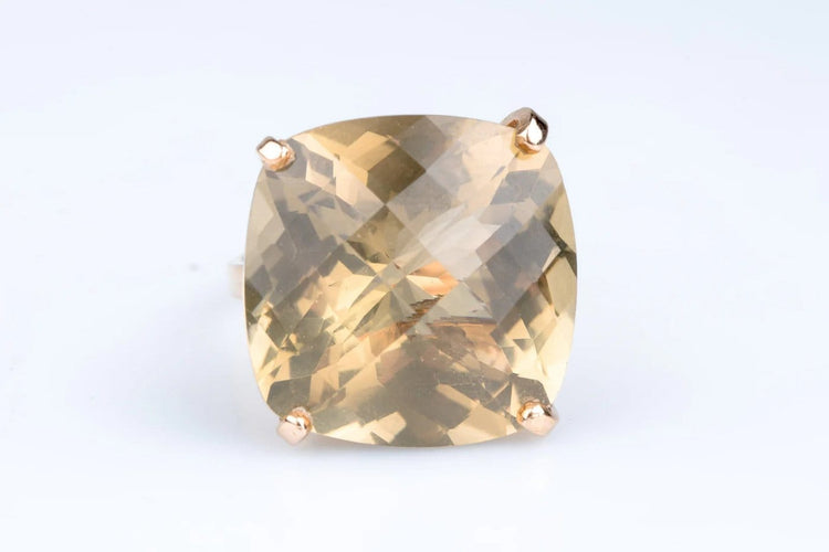 Bague 56 Bague cocktail en or jaune 18 carats avec citrine taille coussin 58 Facettes 400002-107