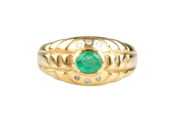 Bague 53 Bague gypsy vintage en or jaune, émeraude ovale et diamants 58 Facettes 413151299-107