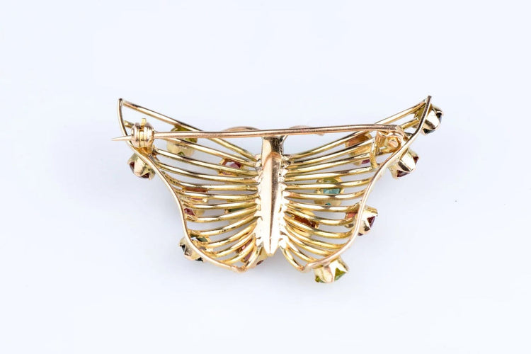 Broche Broche papillon vintage en or jaune 18 ct sertie de 14 pierres fines 58 Facettes BCPAP5342-107