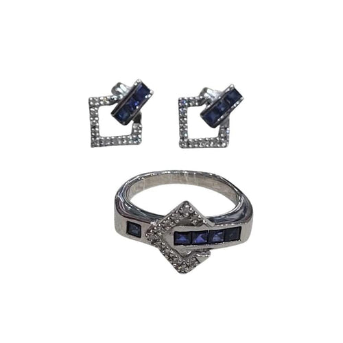 Bague 53 Parure - Bague et boucles d'oreilles en or blanc 18 carats saphirs et diamants 58 Facettes S186PE253
