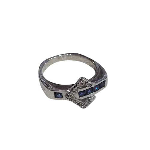 Bague 53 Parure - Bague et boucles d'oreilles en or blanc 18 carats saphirs et diamants 58 Facettes S186PE253