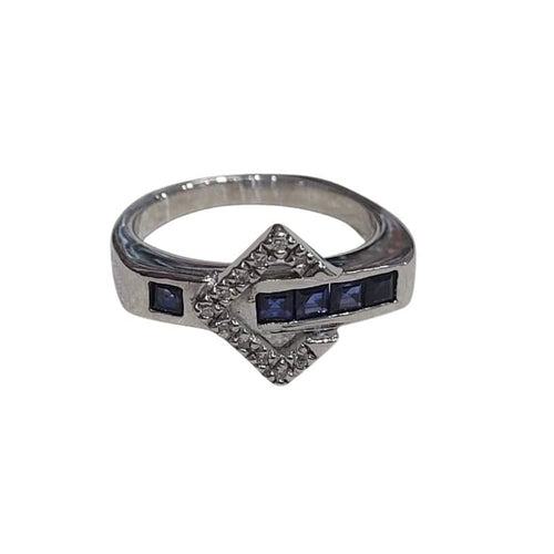 Bague 53 Parure - Bague et boucles d'oreilles en or blanc 18 carats saphirs et diamants 58 Facettes S186PE253