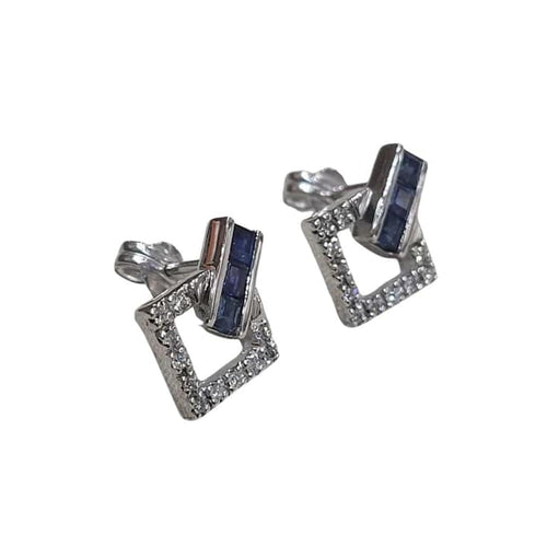 Bague 53 Parure - Bague et boucles d'oreilles en or blanc 18 carats saphirs et diamants 58 Facettes S186PE253
