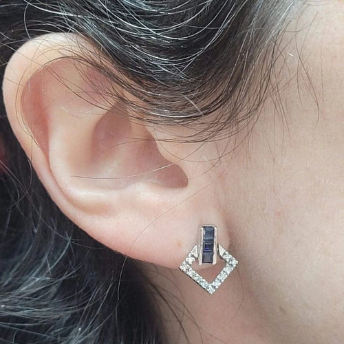 Bague 53 Parure - Bague et boucles d'oreilles en or blanc 18 carats saphirs et diamants 58 Facettes S186PE253