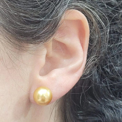 Boucles d'oreilles Boucles d’oreilles en or avec perles australiennes dorées 10,5–11 mm 58 Facettes TA50