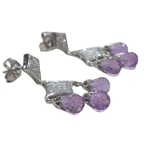 Boucles d'oreilles Boucles d’oreilles briolette en or blanc 18 carats, améthystes et diamants 58 Facettes PE197