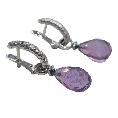 Boucles d'oreilles Boucles d’oreilles démontables en or blanc 18 carats et améthystes 58 Facettes PE991