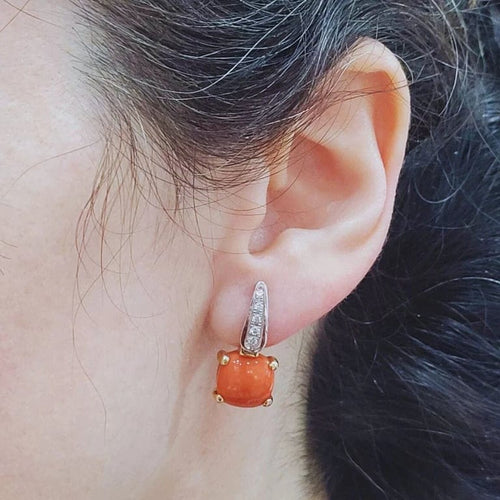 Boucles d'oreilles Boucles d’oreilles démontables en or blanc et rose 18 ct, corail et diamants 58 Facettes PE435PE3438