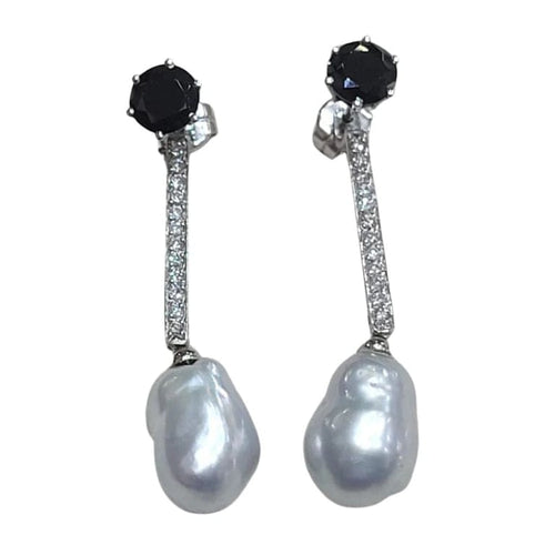 Boucles d'oreilles Boucles d’oreilles démontables en or blanc 18k, perles, diamants et onyx 58 Facettes TA73T364