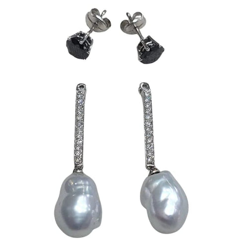 Boucles d'oreilles Boucles d’oreilles démontables en or blanc 18k, perles, diamants et onyx 58 Facettes TA73T364