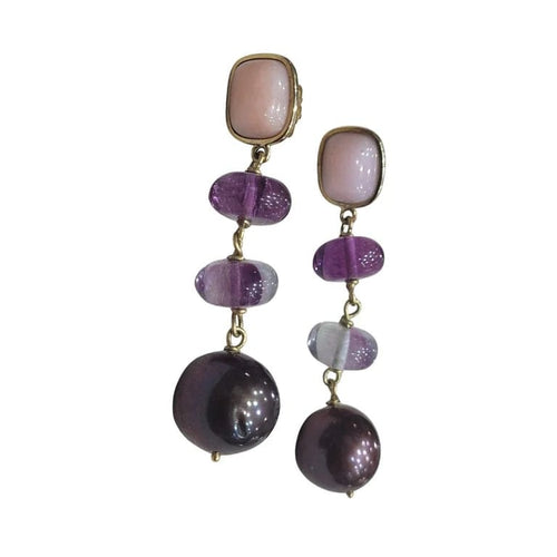 Boucles d'oreilles Boucles d'oreilles en or jaune 18 carats avec perles, opales et fluorites 58 Facettes PE671