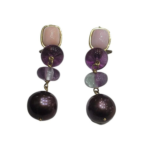 Boucles d'oreilles Boucles d'oreilles en or jaune 18 carats avec perles, opales et fluorites 58 Facettes PE671