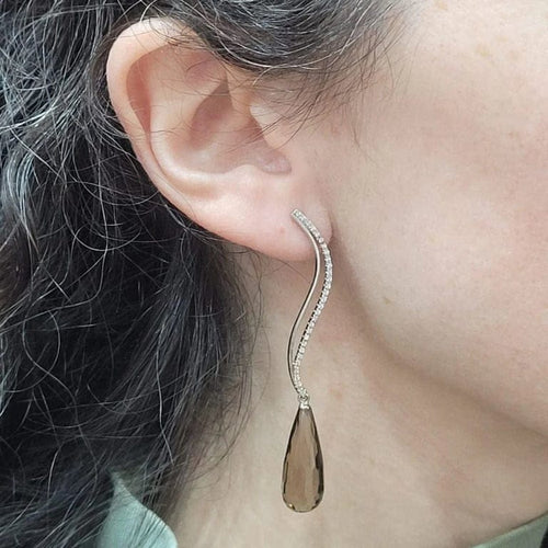 Boucles d'oreilles Boucles d’oreilles démontables en or blanc 18k et quartz fumé 58 Facettes T112