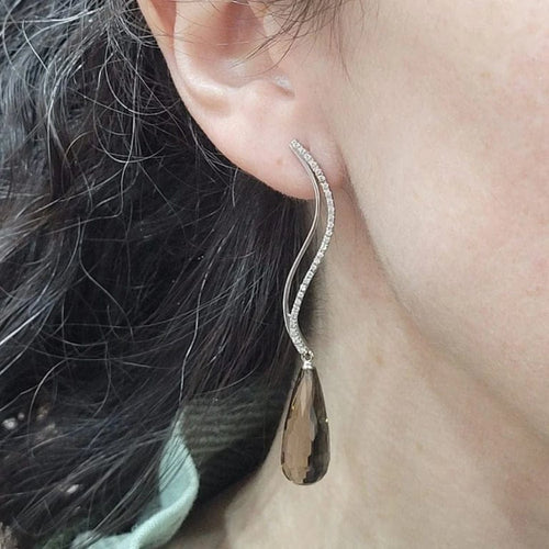 Boucles d'oreilles Boucles d’oreilles démontables en or blanc 18k et quartz fumé 58 Facettes T112
