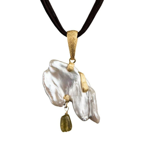 Pendentif Pendentif en perle baroque et tourmaline en or jaune 18 carats 58 Facettes BOR30