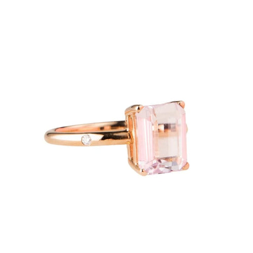 Bague 53 Bague en or rose 18 carats avec kunzite et diamant 58 Facettes BOR40
