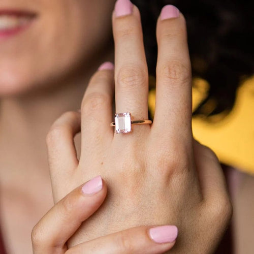 Bague 53 Bague en or rose 18 carats avec kunzite et diamant 58 Facettes BOR40