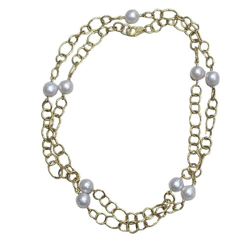 Collier Collier à maillons et perles en or jaune 18 carats 58 Facettes CO49