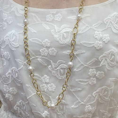 Collier Collier à maillons et perles en or jaune 18 carats 58 Facettes CO49