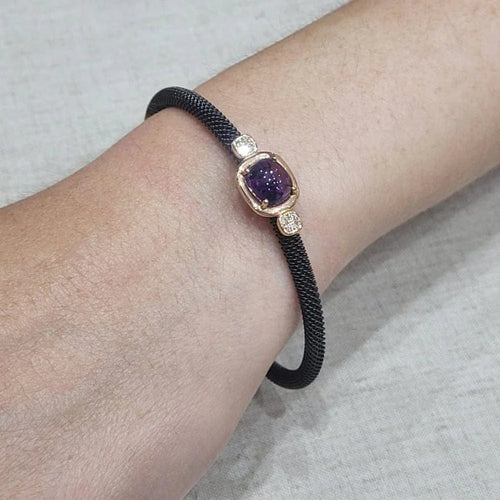 Bracelet Bracelet en acier et or rose 18 carats avec améthyste et diamants 58 Facettes PUV361