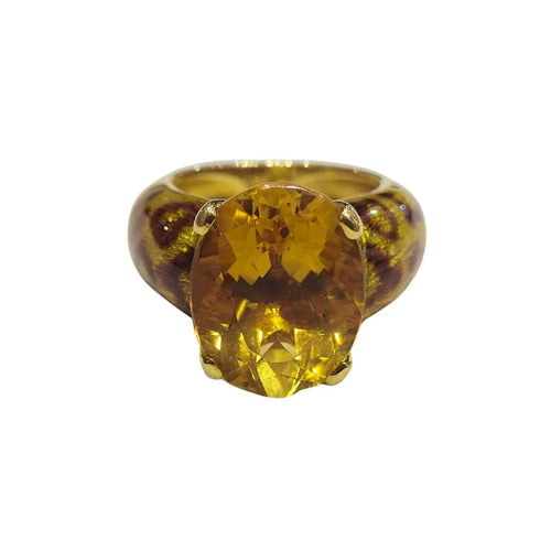 Bague 52 Bague en or jaune 18 carats avec citrine et émail 58 Facettes S223