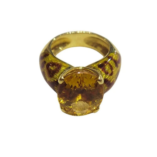 Bague 52 Bague en or jaune 18 carats avec citrine et émail 58 Facettes S223