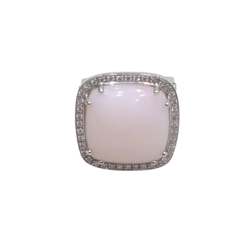 Bague 54 Bague en or blanc 18 carats avec opale rose et diamants 58 Facettes S402