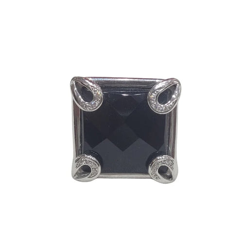 Bague 55 Bague en or blanc 18 carats avec onyx et diamants 58 Facettes S207