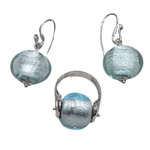 Bague 54 Bague en or blanc 18 carats et verre de Murano bleu 58 Facettes S183PE237