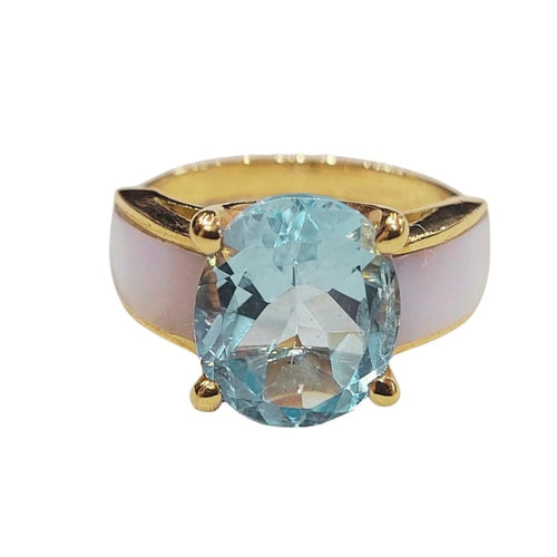 Bague 54 Bague en or rose 18 carats avec topaze et nacre 58 Facettes S377
