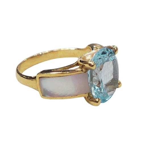 Bague 54 Bague en or rose 18 carats avec topaze et nacre 58 Facettes S377
