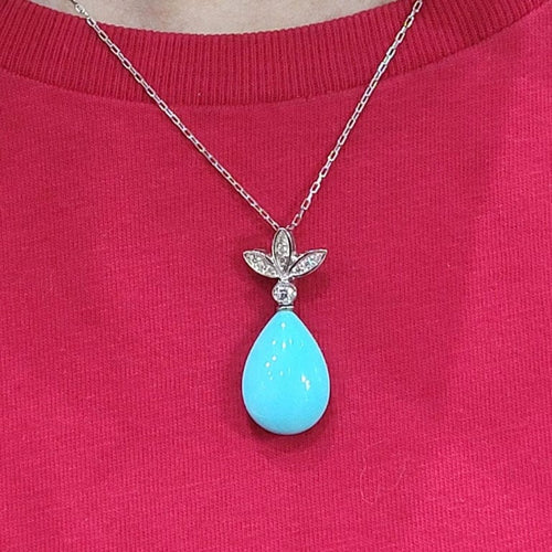 Pendentif Pendentif turquoise et diamants en or blanc 18 carats 58 Facettes T477