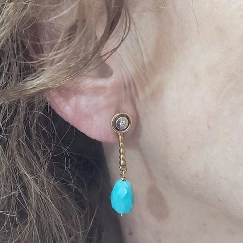 Boucles d'oreilles Boucles d'oreilles en or jaune 18 carats, turquoises et diamants 58 Facettes PE144