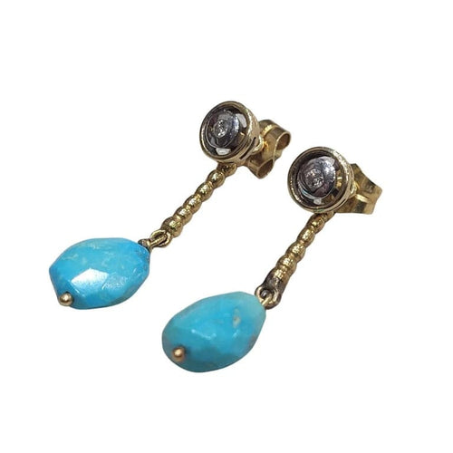 Boucles d'oreilles Boucles d'oreilles en or jaune 18 carats, turquoises et diamants 58 Facettes PE144