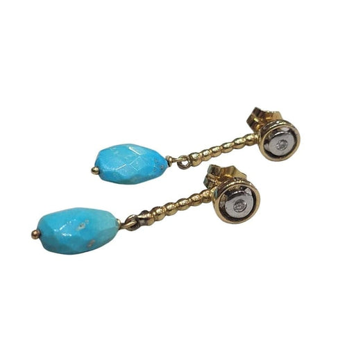 Boucles d'oreilles Boucles d'oreilles en or jaune 18 carats, turquoises et diamants 58 Facettes PE144