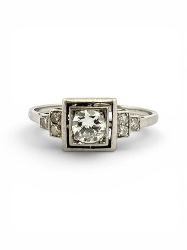 Bague 60 Art déco - Bague solitaire en platine et diamants 58 Facettes