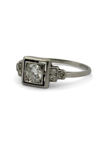 Bague 60 Art déco - Bague solitaire en platine et diamants 58 Facettes