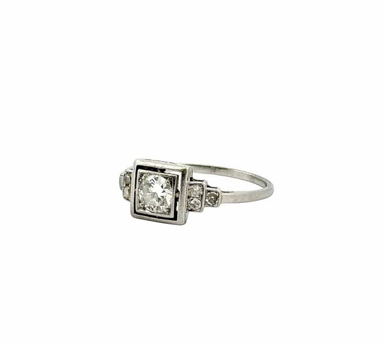 Bague 60 Art déco - Bague solitaire en platine et diamants 58 Facettes