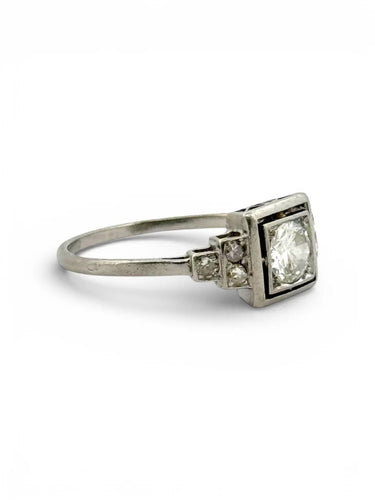 Bague 60 Art déco - Bague solitaire en platine et diamants 58 Facettes