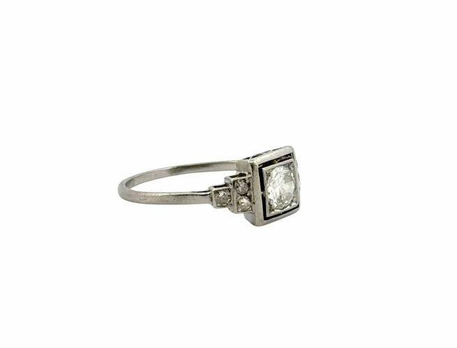 Bague 60 Art déco - Bague solitaire en platine et diamants 58 Facettes